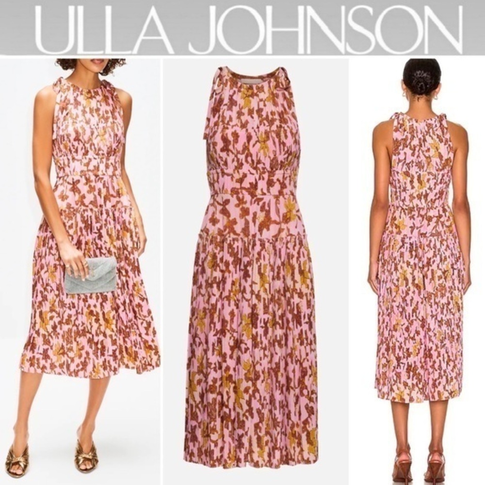 ULLA JOHNSON Amalthea Midi Pleated Dress in Pink sz 2 NWT